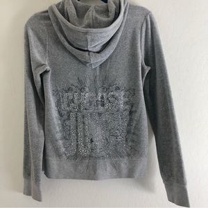 Juicy Couture ‘Choose Juicy’ Rhinestone Gray Velour Hoodie size Medium Y2K